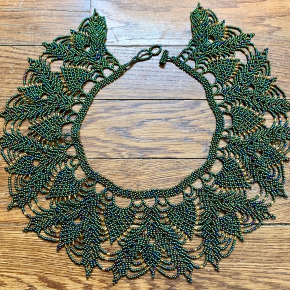 Vintage Iridescent Intricately Beaded Collar - Picture 5 of 8
